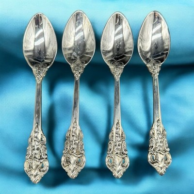 4 Baroque Ornate Floral Table Soup Spoons China Flatware Silverware VTG As Is
