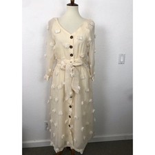Listicle Shirt Dress Melena Women S Midi Belted Semi Sheer Pom Pom Ivory