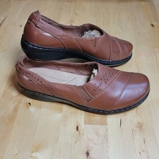 Clarks Evianna Fig Women Brown Leather Slip-on Loafers Sz 8W