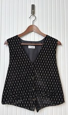 VTG 90s Black Embroidered Velvet Vest M/L Fai...