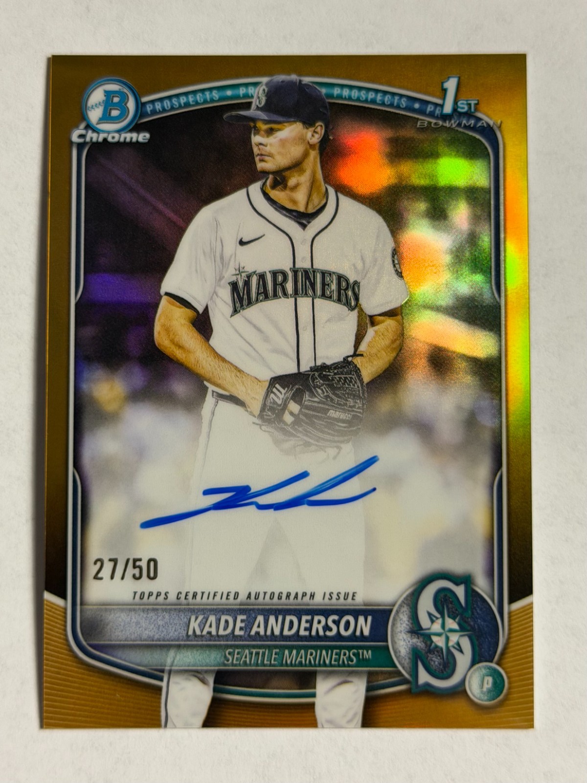 2025 Bowman Draft #CPA-KA Kade Anderson 1st Chrome True Gold Auto #/50 Mariners