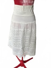Relaxed Fit White Summer Tierd Cottagecore Boho Cotton and Lace Midi Skirt
