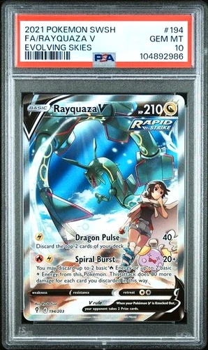 POKEMON RAYQUAZA V 2021 SWORD & SHIELD EVOLVING SKIES #194 FA PSA 10