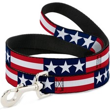 Dog Leash Stars Stripes Blue White Red White 6 Feet Long 1.0 Inch Wide