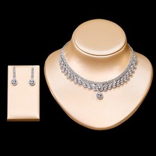 Engagement Zirconia Wedding Necklace Water Drop Earrings 2 Sets Bridal Jewelry