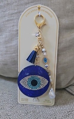 EYE CANDY LA GOLD TONE EVIL EYE RHINESTONE BAG CHARM/ KEYCHAIN BLUE 6 