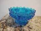 Vintage Fenton Art Glass Colonial Blue Hobnail 6 Candle Holder Bowl