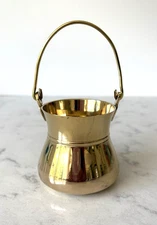 Vintage Solid Brass Mini Bucket Pail Pot Planter Cauldron w/Handle Made in India