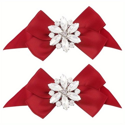 1box 2pcs Detachable Bowknot Polyester Ribbon Shoe tion with Alloy Buckle