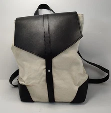 Deux Lux Women's Beige/Black Demi Backpack Canvas Bag Vegan Leather Straps
