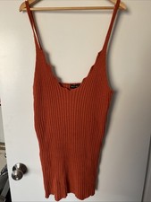 PRETTY LITTLE THING Sz 18 Rust Scallop Edge Detail Bodycon Sweater Dress