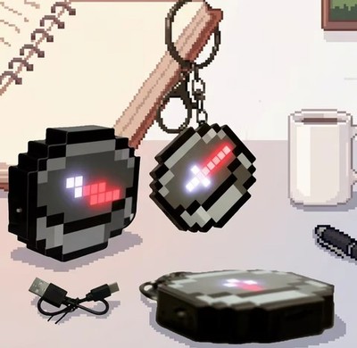 Minecraft Rechargeable Compass Keychain Functional LED Pixel Toy Model Pendant
