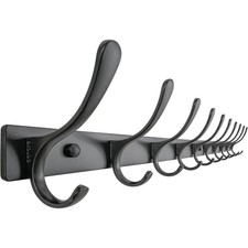 Black Stainless Steel Wall Coat Rack with 10 Hooks for Coats Hats Jackets