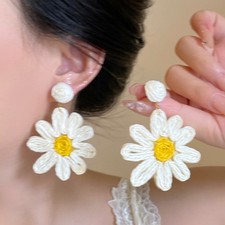 Donna Intrecciato Orecchini Fiore Goccia Pendente Bohemien Vacanza