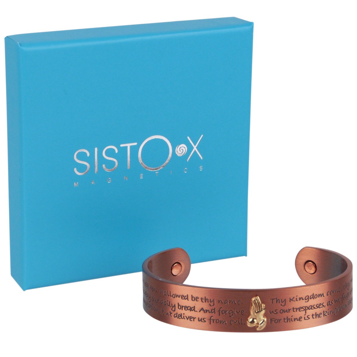 SISTO-X Magnetic Therapy Copper Bracelet Cuff Bangle Lord?s Prayer