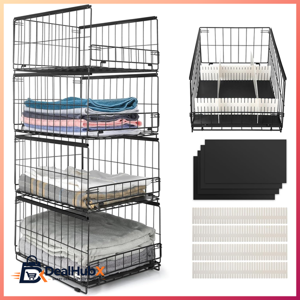 Kleiderschrank Organizer 4 StüCk Stapelbar Faltbare Aufbewahrungsbox Schwarz-image