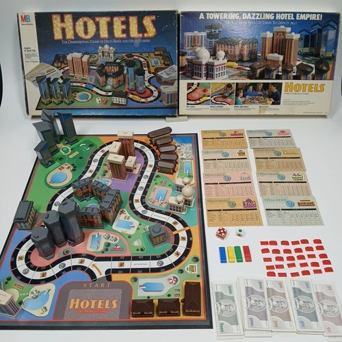 Vtg. 1987 Milton Bradley HOTELS 3-Dimensional Board Game Complete Game Pcs *Read