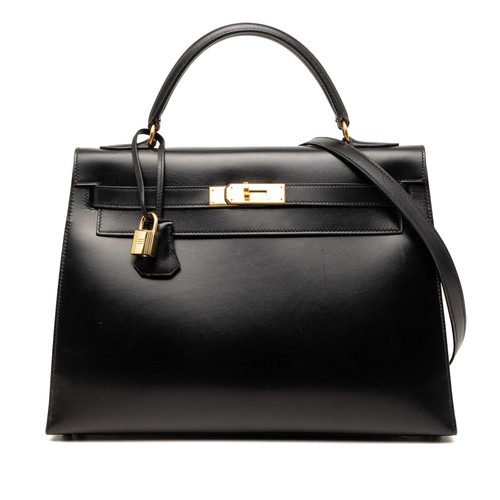 Hermès Box Calf Kelly Sellier 32 Pre-Loved Satchel Black