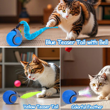 Interactive Cat Toy Ball - Speedy Cat Toys for Indoor Cats with Feather Tails...