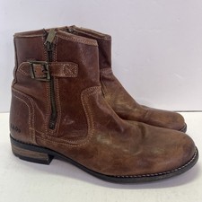 Taos Convoy Cognac leather Boots. Outside Buckle/Zipper Inside Zip Sz 40-9 1/2