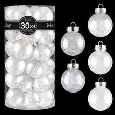 60MM/2.36" Clear Plastic Christmas Ball Ornaments, 30pcs Shatterproof 