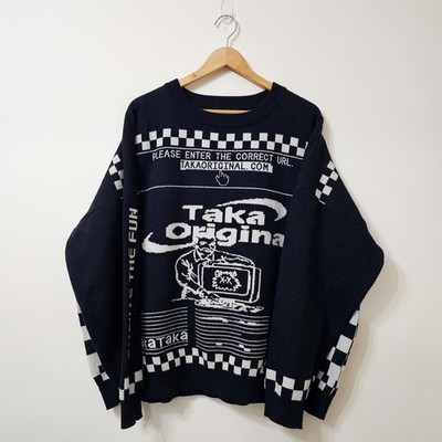 TAKA Original Moody Bob mosaic checkboard knit jumper size L Streetwear Japanese
