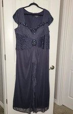 XSCAPE Navy Blue Sequin Ruched Cap Sleeve Dress Formal Gown Size 20W