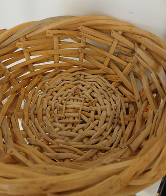 Large Threaded Twig/Wood/Bamboo Braided BASKET Natural Wood Color
