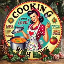 Cooking with Love Round Dining Room Tin Metal Signs Home D cor 8x8