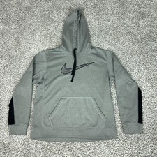 Nike Therma-Fit Hoodie Mens Medium Gray Pullover Sweatshirt Swoosh Logo Sports