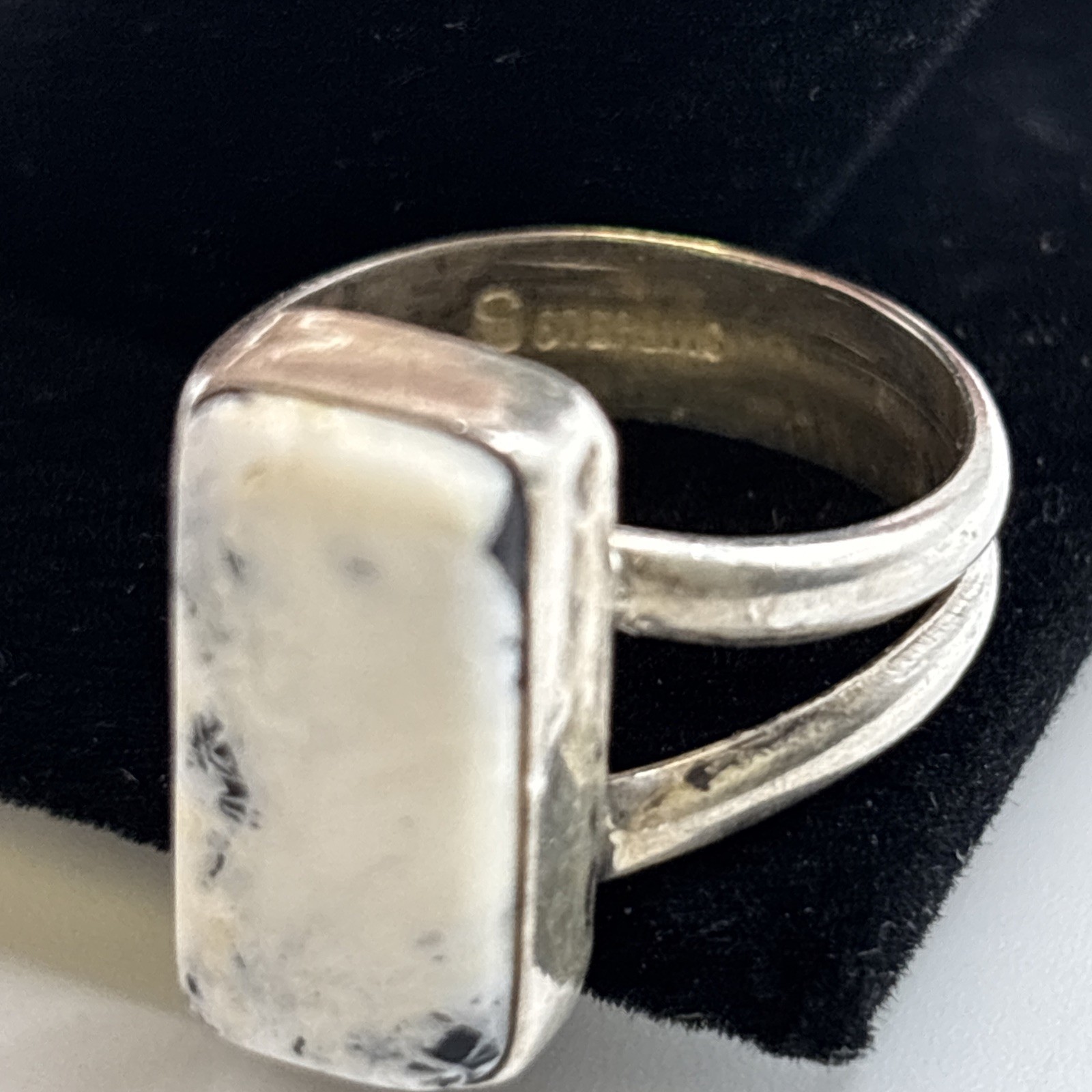 925 Silver Stone Ring Rectangular Shape Size 7.5 - image 4