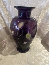 Vtg Fenton Hand Painted Signed Purple Aubergine Extra Large Vase 13  5955 JN