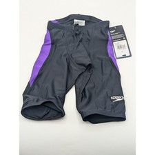 Speedo Boys Youth Size 22 Powerflex Eco Jammer SwimSuit Black/Purple NWT