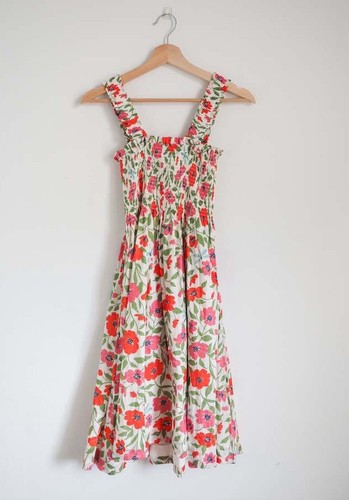Kate Spade Floral Midi Dress Women’s Small Smocked Flare A-line Garden Poppy - Picture 2 of 7