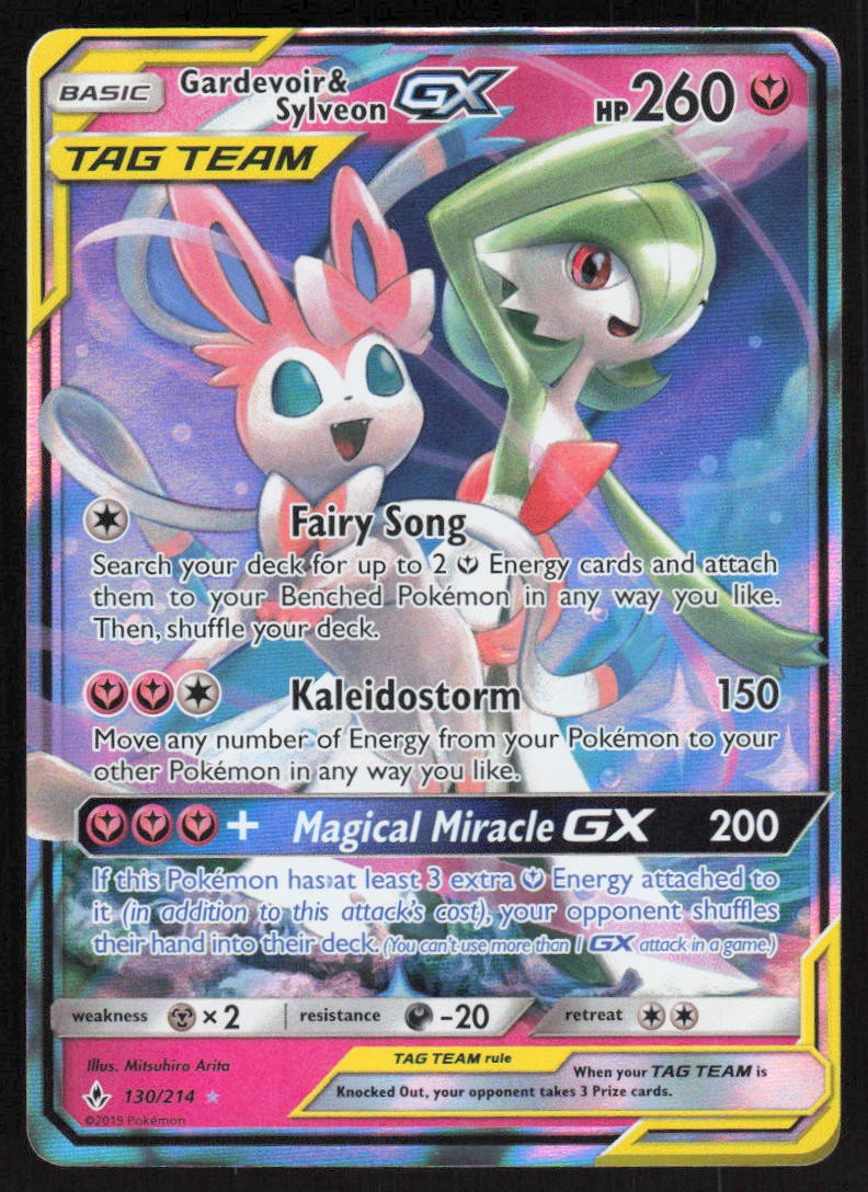 Gardevoir & Sylveon GX Holo 130/214 NM SM - Unbroken Bonds Pokemon Card