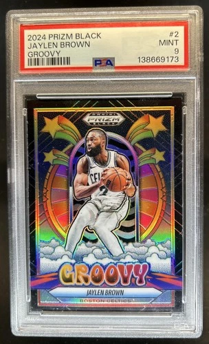 2024-25 Panini Prizm Black Jaylen Brown Groovy SSP #2 Celtics PSA 9