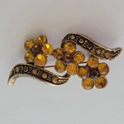 Vintage Floral Brooch Pin Citrine Rhinestone Gold Tone Flower Unsigned