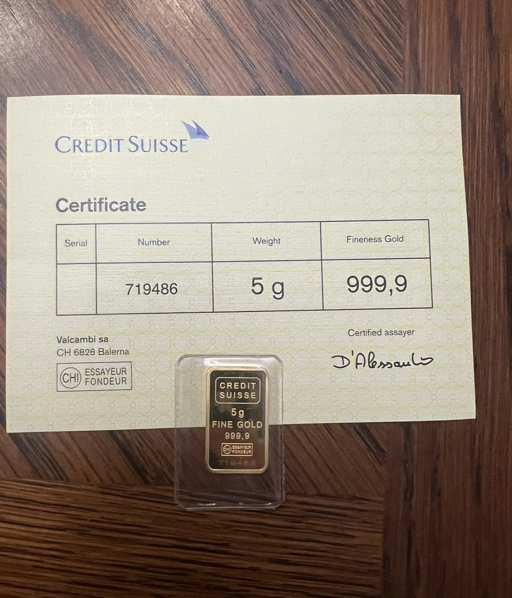 Credit Suisse Gold Bullion Bars and Rounds 5 g Precious Metal