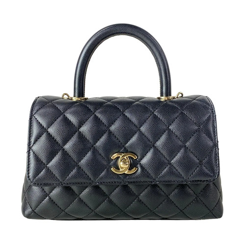 CHANEL Small Top Handle Flap Bag/Matelasse/Coco Handle XS A92990 Black Handbag