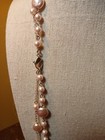 Vtg Long Double Strand Pink Coin Pearl+Silver Tone Wire Link Necklace — photo 6