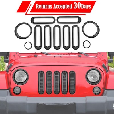 Front Grille Inserts+Headlight+Turn signal Trim Cover for Jeep Wrangler JK 07-17