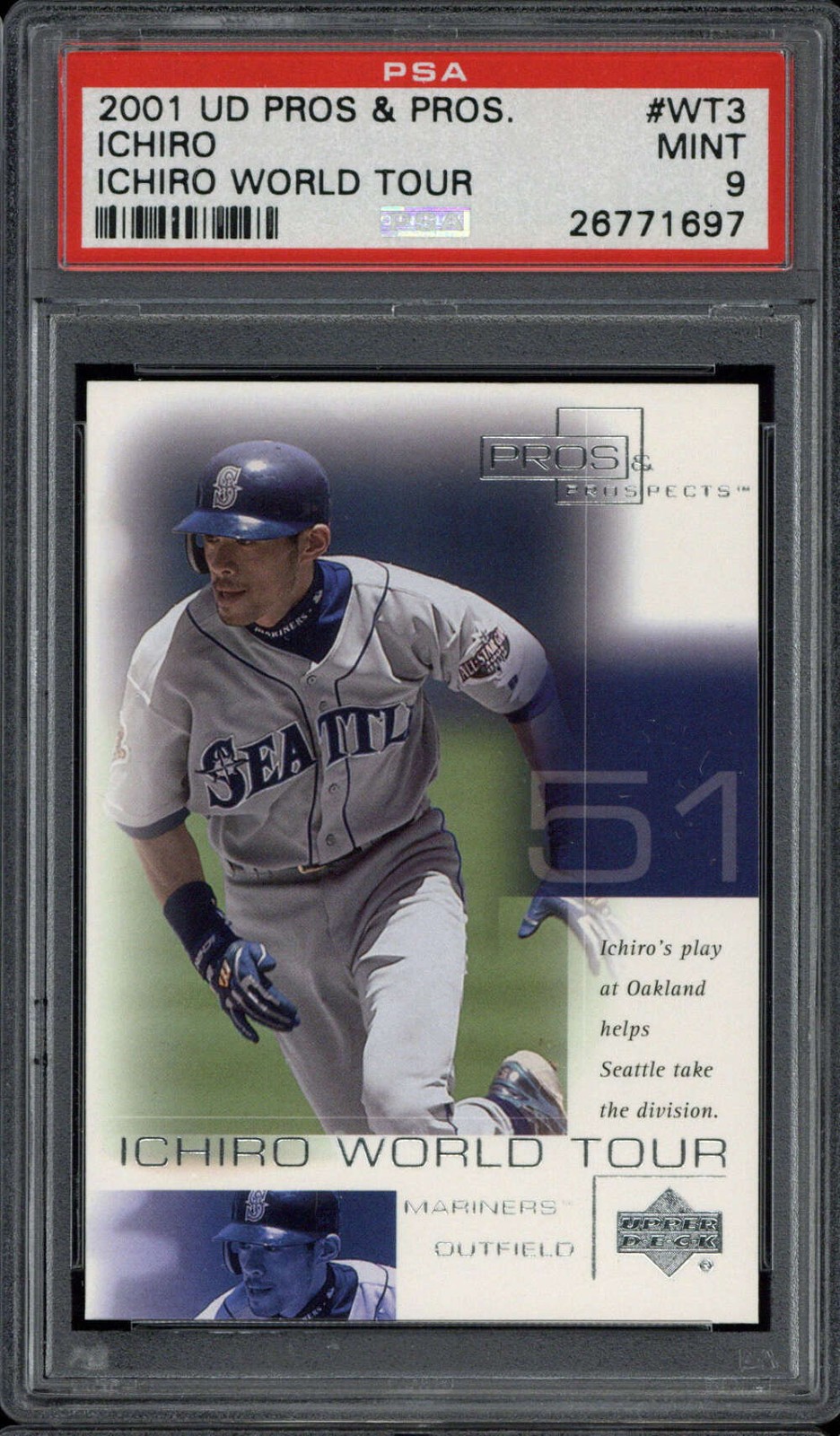 2001 UD Pros Prospects WT3 Ichiro Mariners PSA 9 MINT RC World Tour