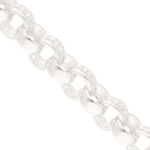 New! Sterling Silver 9.25" Simulated Diamond Belcher Bracelet (9.5mm Wide) - Picture 3 of 5