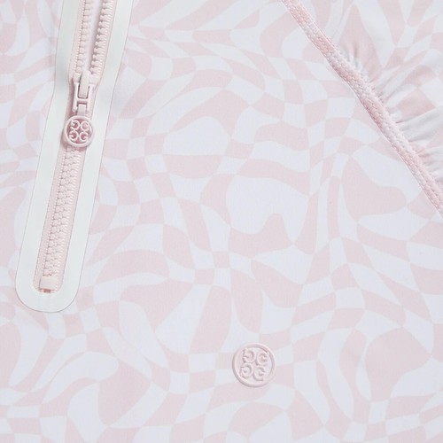 G/Fore Silky Tech Quarter Zip Pullover Women's Medium Distorted Check Cameo Pink - Picture 5 of 9