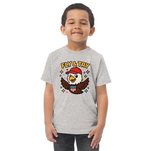 Kids FLY & TRY Cartoon Eagle T-Shirt Jersey – USA Pride Graphic Tee for Toddlers - Picture 48 of 75