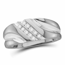 10k White Gold Mens Round Diamond Band Wedding Anniversary Ring 1/8 Ctw
