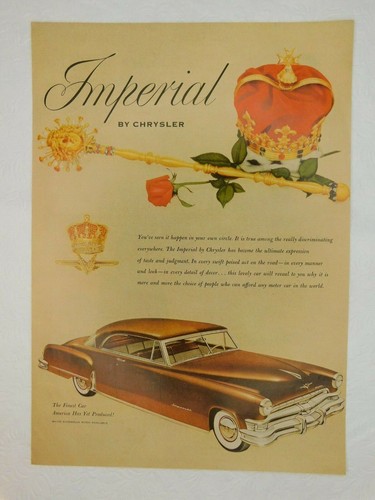 Chrysler Imperial Motor Classic Car Man Cave Vintage Advertisement Magazine Page
