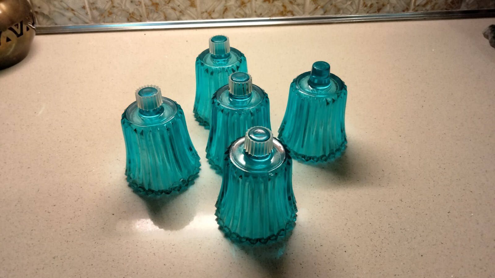 Lot of 5 Vintage Home Interior Ribbed Blue Glass Votive Cups eBay