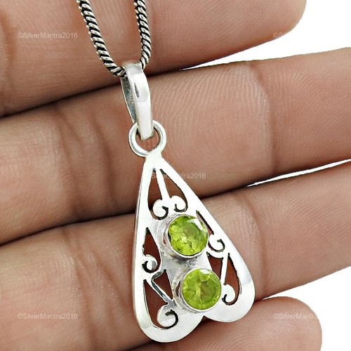 August Birth Natural Peridot 925�Solid�Silver Heart Trendy Bezel Sister Pendant