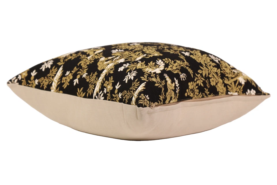 The Chinese on a Wheelbarrow Black 19x19 in French Tapestry Cushion Cover - Image 3 of 4